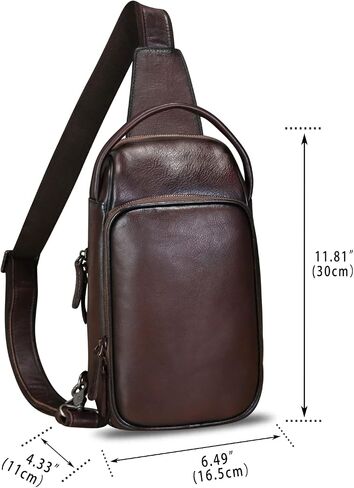 حقيبة ظهر من الجلد الطبيعي من LRTO للتنزه سيرًا على الأقدام وحقيبة ظهر مصنوعة يدويًا من Crossbody حقيبة كتف مضادة للسرقة (قهوة) in Kuwait