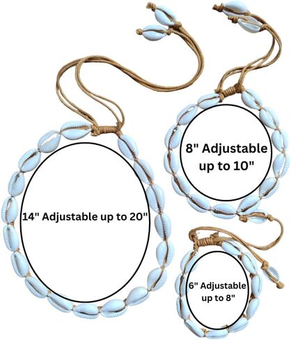 3-piece Natural Cowrie Shell Set of Adjustable Handmade Boho Beach Aesthetic Necklace, Anklet, Bracelet for Teens, Men, Women in Saudi Arabia