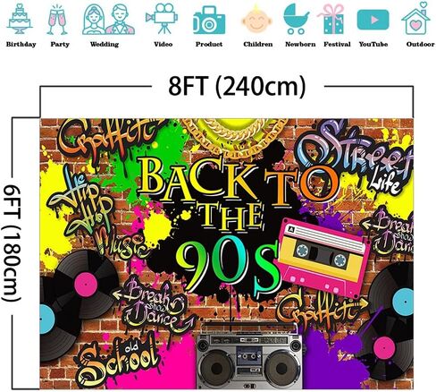 Mocsicka 90's خلفية الهيب هوب الكتابة على الجدران الطوب جدار الرجعية الراديو أزياء التصوير خلفية العودة إلى 90'S تحت عنوان حزب راية الديكور الخلفيات (10x7ft) in Saudi Arabia