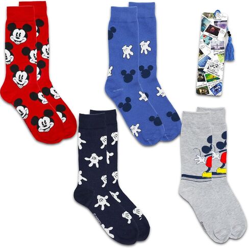 Mickey Mouse Socks for Boys, Men - Mickey Mouse Apparel Men Bundle with 4 Pairs of Mickey Mouse Crew Socks Size 6-12 Adults Plus Bookmark | Bulk Mickey Mouse Socks Teen, Adult in Saudi Arabia