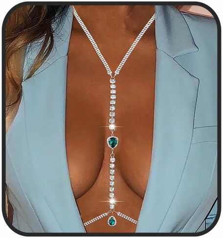 Rhinestone Body Chain Gold Silver Crystal Body Necklace Sexy Bra Chain Sparkle Body Jewelry Beach Nightclub Body Accessories for Women in Kuwait