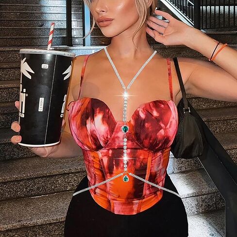 Rhinestone Body Chain Gold Silver Crystal Body Necklace Sexy Bra Chain Sparkle Body Jewelry Beach Nightclub Body Accessories for Women in Kuwait