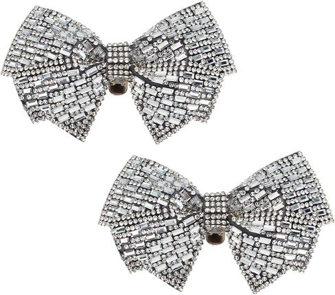 1 Pair Grey Bow Shoe Clips Wedding Rhinestone Bow Shoe Buckles Bridal Removable Shoe Clips Bowknot Shoe Buckle Bag Clothing Hair Decorations for Women Party Heels Flats Pumps Craft in Saudi Arabia
