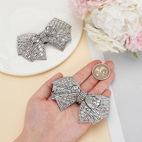 1 Pair Grey Bow Shoe Clips Wedding Rhinestone Bow Shoe Buckles Bridal Removable Shoe Clips Bowknot Shoe Buckle Bag Clothing Hair Decorations for Women Party Heels Flats Pumps Craft in Saudi Arabia