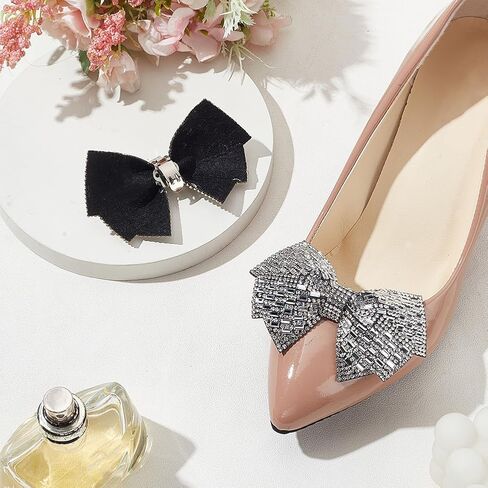 1 Pair Grey Bow Shoe Clips Wedding Rhinestone Bow Shoe Buckles Bridal Removable Shoe Clips Bowknot Shoe Buckle Bag Clothing Hair Decorations for Women Party Heels Flats Pumps Craft in Saudi Arabia