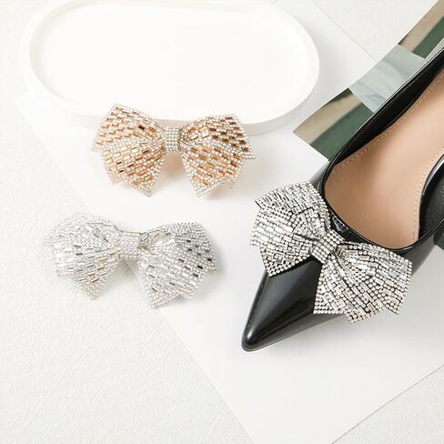 1 Pair Grey Bow Shoe Clips Wedding Rhinestone Bow Shoe Buckles Bridal Removable Shoe Clips Bowknot Shoe Buckle Bag Clothing Hair Decorations for Women Party Heels Flats Pumps Craft in Saudi Arabia