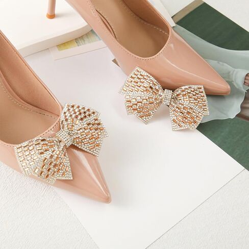 1 Pair Grey Bow Shoe Clips Wedding Rhinestone Bow Shoe Buckles Bridal Removable Shoe Clips Bowknot Shoe Buckle Bag Clothing Hair Decorations for Women Party Heels Flats Pumps Craft in Saudi Arabia