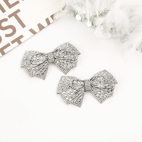 1 Pair Grey Bow Shoe Clips Wedding Rhinestone Bow Shoe Buckles Bridal Removable Shoe Clips Bowknot Shoe Buckle Bag Clothing Hair Decorations for Women Party Heels Flats Pumps Craft in Saudi Arabia