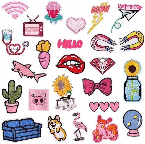 25Pcs Iron on Patches Embroidered Patches, Cute Applique Patches DIY Accessories for Hats, Clothes, Jeans, Backpacks, Shoes in Saudi Arabia