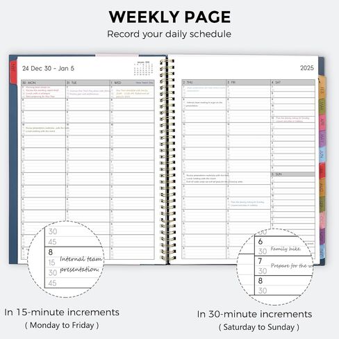 كتاب مواعيد SKYDUE 2025، 8.5 بوصة × 11 بوصة، مخطط كل ساعة بزيادات 15 و30 دقيقة، مخطط أسبوعي وشهري لشهر يناير - ديسمبر 2025، مخطط يومي مثالي لجدولك الزمني in Kuwait