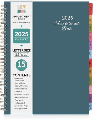 كتاب مواعيد SKYDUE 2025، 8.5 بوصة × 11 بوصة، مخطط كل ساعة بزيادات 15 و30 دقيقة، مخطط أسبوعي وشهري لشهر يناير - ديسمبر 2025، مخطط يومي مثالي لجدولك الزمني in Kuwait