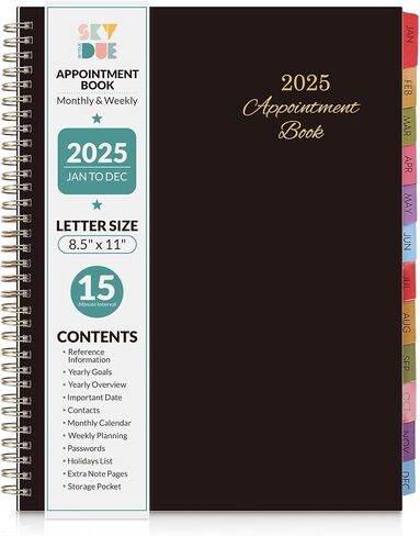 SKYDUE 2025 Appointment Book, 8.5" x 11", Hourly Planner with 15 & 30-Minute Increments, Weekly & Monthly Planner for January - December 2025, Perfect Daily Planner for Your Schedule in Saudi Arabia