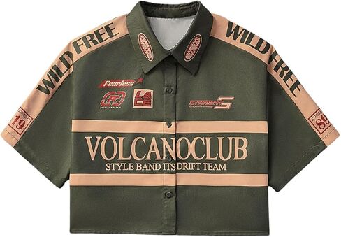 SOLY HUX Women's Summer Button Down Vintage Shirt Short Sleeve Graphic Crop Tops Motorcycle Blouse in Saudi Arabia