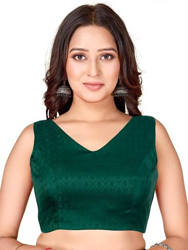 Chandrakala Sleeveless Blouses for Women Sarees,V Neck Backless Readymade Crop top Choli(B218-P) in Saudi Arabia