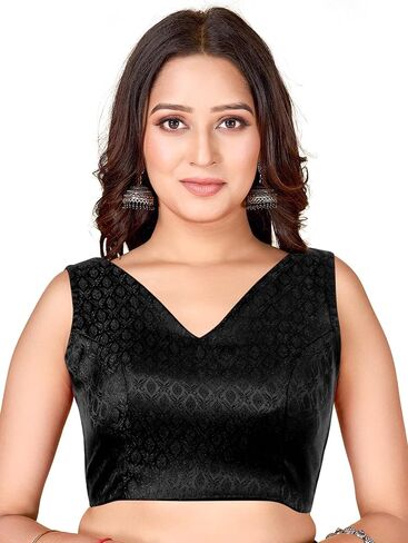 Chandrakala Sleeveless Blouses for Women Sarees,V Neck Backless Readymade Crop top Choli(B218-P) in Saudi Arabia