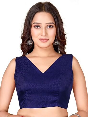 Chandrakala Sleeveless Blouses for Women Sarees,V Neck Backless Readymade Crop top Choli(B218-P) in Kuwait