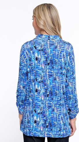 Ali Miles Women's Printed Knit Button Front Blouse in Saudi Arabia