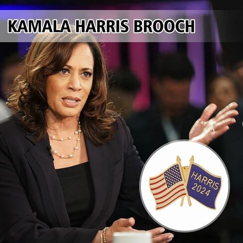 Harris 2024 Pin Badge Brooch Kamala Harris and USA Flag 2 in 1 Design for President in Kuwait