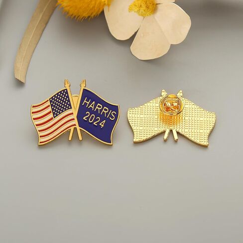 Harris 2024 Pin Badge Brooch Kamala Harris and USA Flag 2 in 1 Design for President in Kuwait