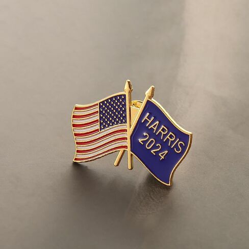 Harris 2024 Pin Badge Brooch Kamala Harris and USA Flag 2 in 1 Design for President in Kuwait