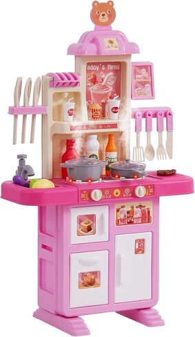 VEVOR Kids Kitchen Playset, Toddler Kitchen with Cooking Stove with Steam, Sounds and Lights, Play Kitchen Set with 48 PCS Cooking Accessory Set for Toddlers, Preschoolers, Children Ages 3-5, Pink in Saudi Arabia