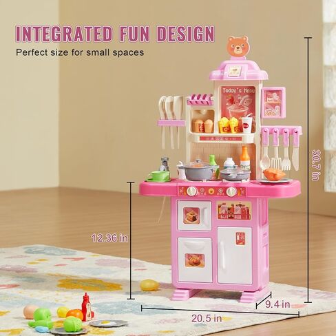 VEVOR Kids Kitchen Playset, Toddler Kitchen with Cooking Stove with Steam, Sounds and Lights, Play Kitchen Set with 48 PCS Cooking Accessory Set for Toddlers, Preschoolers, Children Ages 3-5, Pink in Saudi Arabia
