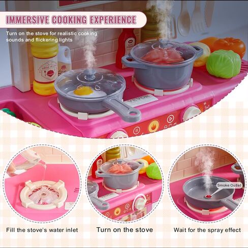 VEVOR Kids Kitchen Playset, Toddler Kitchen with Cooking Stove with Steam, Sounds and Lights, Play Kitchen Set with 48 PCS Cooking Accessory Set for Toddlers, Preschoolers, Children Ages 3-5, Pink in Saudi Arabia