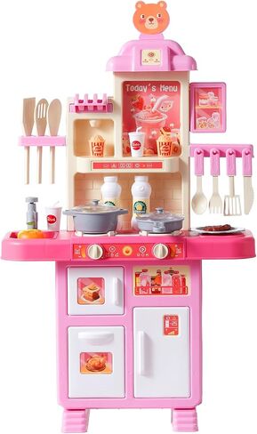 VEVOR Kids Kitchen Playset, Toddler Kitchen with Cooking Stove with Steam, Sounds and Lights, Play Kitchen Set with 48 PCS Cooking Accessory Set for Toddlers, Preschoolers, Children Ages 3-5, Pink in Saudi Arabia