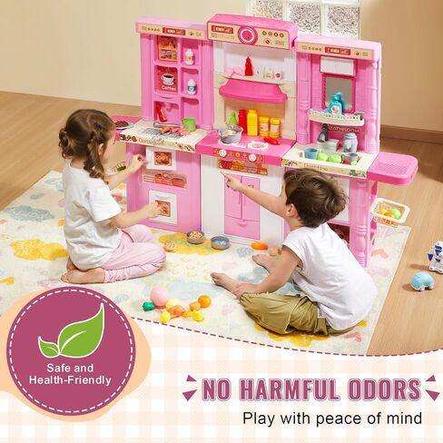 مجموعة ألعاب مطبخ VEVOR Kids، مطبخ للأطفال الصغار مع موقد للطهي بالبخار والأصوات والأضواء، مجموعة مطبخ للعب مع 48 قطعة من ملحقات الطبخ للأطفال الصغار ومرحلة ما قبل المدرسة والأطفال من سن 3 إلى 5 سنوات، وردي in Kuwait