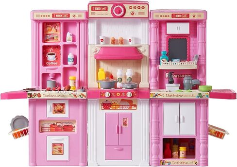 مجموعة ألعاب مطبخ VEVOR Kids، مطبخ للأطفال الصغار مع موقد للطهي بالبخار والأصوات والأضواء، مجموعة مطبخ للعب مع 48 قطعة من ملحقات الطبخ للأطفال الصغار ومرحلة ما قبل المدرسة والأطفال من سن 3 إلى 5 سنوات، وردي in Kuwait