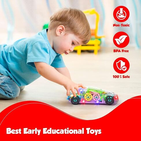 لعبة سيارة مضيئة - سيارة شفافة مع موسيقى وأضواء LED - سيارة تروس متحركة بجهاز تحكم عن بعد - لعبة طفل صغير مقاس 8 بوصة - لعبة حسية للأولاد - لعبة سيارة للأطفال من Bump and Go لعبة ممتعة كهدية عيد ميلاد in Kuwait
