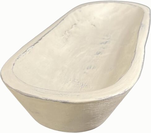 Loblolly Dough Bowls for Decor/Large Oval Wooden Bowl / L22 x W8 x 3H inch/Handcrafted Reproduction/Decorative Rustic Farmhouse/Table Centerpiece/Candle Holder/Food Safe (DIstressed Ivory) in Saudi Arabia