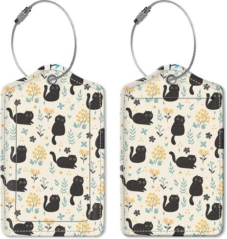 2 Pack Luggage Tag for Suitcase Leather Travel Cruise Luggage Tag with Stainless Steel Loop Name ID Label Privacy Cover for Adults Teens Travel Bag Labels Set(Cute Cat) in Saudi Arabia