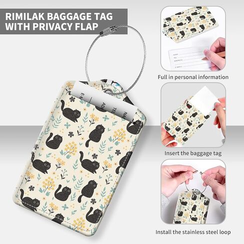 2 Pack Luggage Tag for Suitcase Leather Travel Cruise Luggage Tag with Stainless Steel Loop Name ID Label Privacy Cover for Adults Teens Travel Bag Labels Set(Cute Cat) in Saudi Arabia