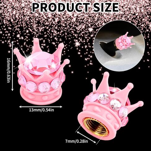 ANBUY 4 قطع من أغطية صمامات إطارات التاج الوردي لمعظم السيارات والشاحنات وسيارات الدفع الرباعي والدراجات النارية والدراجات، وأغطية صمامات ماسية، وأغطية جذعية مقاومة للتآكل عالمية، ومجوهرات إطارات عجلات السيارة، وإكسسوارات السيارة in Kuwait