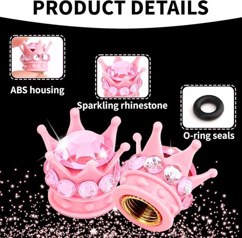 ANBUY 4 قطع من أغطية صمامات إطارات التاج الوردي لمعظم السيارات والشاحنات وسيارات الدفع الرباعي والدراجات النارية والدراجات، وأغطية صمامات ماسية، وأغطية جذعية مقاومة للتآكل عالمية، ومجوهرات إطارات عجلات السيارة، وإكسسوارات السيارة in Kuwait