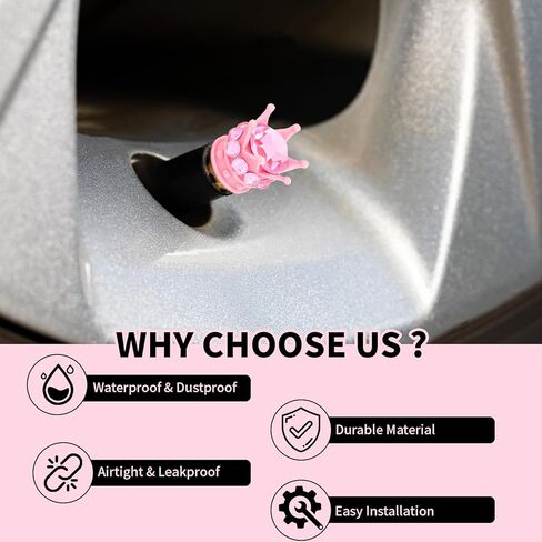 ANBUY 4 قطع من أغطية صمامات إطارات التاج الوردي لمعظم السيارات والشاحنات وسيارات الدفع الرباعي والدراجات النارية والدراجات، وأغطية صمامات ماسية، وأغطية جذعية مقاومة للتآكل عالمية، ومجوهرات إطارات عجلات السيارة، وإكسسوارات السيارة in Kuwait