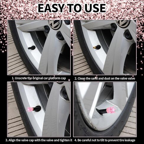 ANBUY 4 قطع من أغطية صمامات إطارات التاج الوردي لمعظم السيارات والشاحنات وسيارات الدفع الرباعي والدراجات النارية والدراجات، وأغطية صمامات ماسية، وأغطية جذعية مقاومة للتآكل عالمية، ومجوهرات إطارات عجلات السيارة، وإكسسوارات السيارة in Kuwait