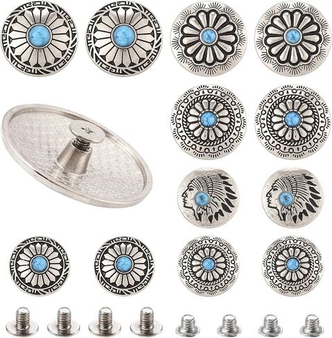Beadthoven 16 Sets Turquoise Alloy Rivets Vintage Western Sunflower Decorative Buckles Tibetan Style Metal Screwback Buttons for DIY Leather Crafts Belt Purse Clothes Shoes Decorations in Saudi Arabia