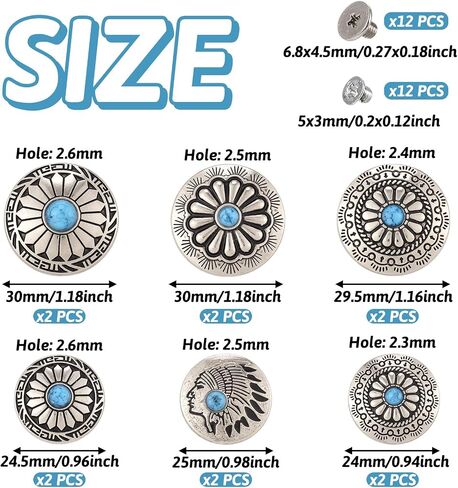 Beadthoven 16 Sets Turquoise Alloy Rivets Vintage Western Sunflower Decorative Buckles Tibetan Style Metal Screwback Buttons for DIY Leather Crafts Belt Purse Clothes Shoes Decorations in Saudi Arabia