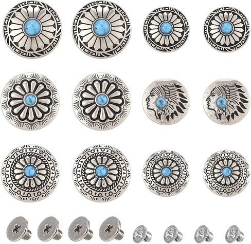 Beadthoven 16 Sets Turquoise Alloy Rivets Vintage Western Sunflower Decorative Buckles Tibetan Style Metal Screwback Buttons for DIY Leather Crafts Belt Purse Clothes Shoes Decorations in Saudi Arabia