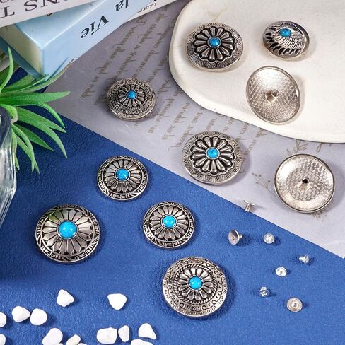 Beadthoven 16 Sets Turquoise Alloy Rivets Vintage Western Sunflower Decorative Buckles Tibetan Style Metal Screwback Buttons for DIY Leather Crafts Belt Purse Clothes Shoes Decorations in Saudi Arabia