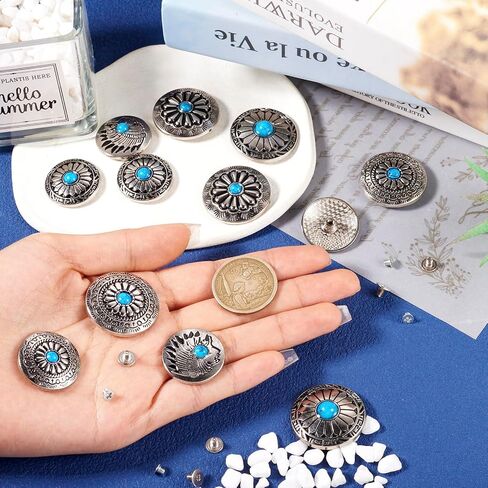 Beadthoven 16 Sets Turquoise Alloy Rivets Vintage Western Sunflower Decorative Buckles Tibetan Style Metal Screwback Buttons for DIY Leather Crafts Belt Purse Clothes Shoes Decorations in Saudi Arabia