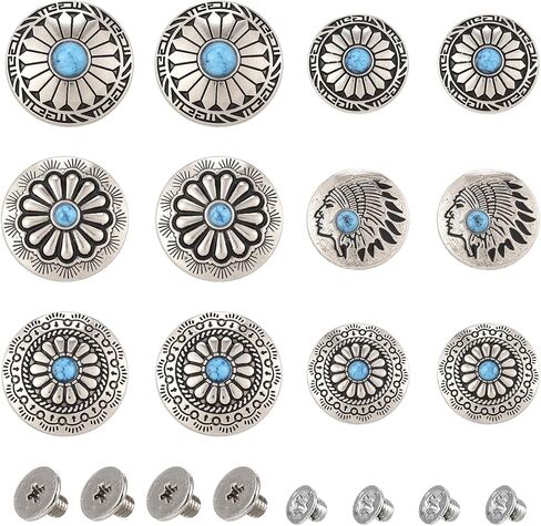 Beadthoven 16 Sets Turquoise Alloy Rivets Vintage Western Sunflower Decorative Buckles Tibetan Style Metal Screwback Buttons for DIY Leather Crafts Belt Purse Clothes Shoes Decorations in Saudi Arabia
