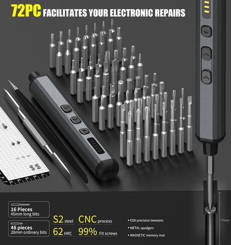 Electric Screwdriver Cordless Tool Set,72 PC Rechargeable Power Screwdriver Torx Phillips Triangle Pentalobe Automatic-Battery Electronics Kit for Macbook/Ps5/Xbox/Switch Computer Laptop Glasses in Saudi Arabia