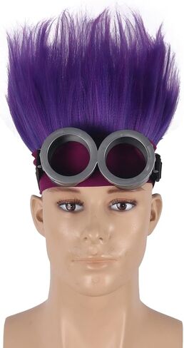 QACCF Straigth Purple Men Women Purple Goggle Halloween Costume Cosplay Headband Hair Wig (Two Eyes) in Kuwait