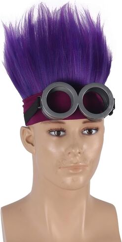 QACCF Straigth Purple Men Women Purple Goggle Halloween Costume Cosplay Headband Hair Wig (Two Eyes) in Kuwait