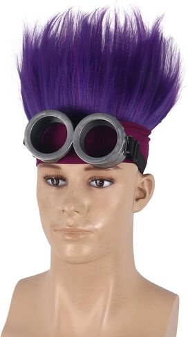 QACCF Straigth Purple Men Women Purple Goggle Halloween Costume Cosplay Headband Hair Wig (Two Eyes) in Kuwait