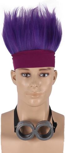 QACCF Straigth Purple Men Women Purple Goggle Halloween Costume Cosplay Headband Hair Wig (Two Eyes) in Kuwait
