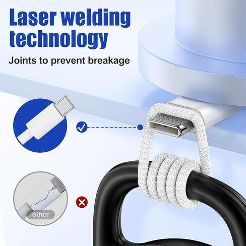 شاحن USB C شحن سريع لهاتف iPhone 15، [معتمد من MFi] كتلة طاقة 20 وات لجهاز iPad Pro/Air/Mini Type-C، 3 حزم كابل 6Ft&10Ft C إلى C لهاتف iPhone 15/15 Plus/15 Pro/ 15 Pro Max Rapid Charge in Kuwait